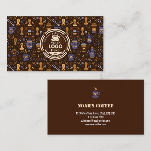 Folk coffee brand badge — cocoa with caramel 名刺 (正面/裏面)