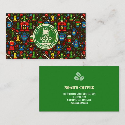 Folk coffee logo badge with green contact back 名刺 (正面/裏面)