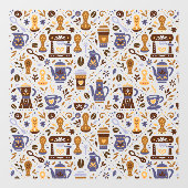 Folk coffee pattern for barista shop ウィンドウサイン (シート)