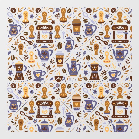 Folk coffee pattern for barista shop ウィンドウサイン (シート)