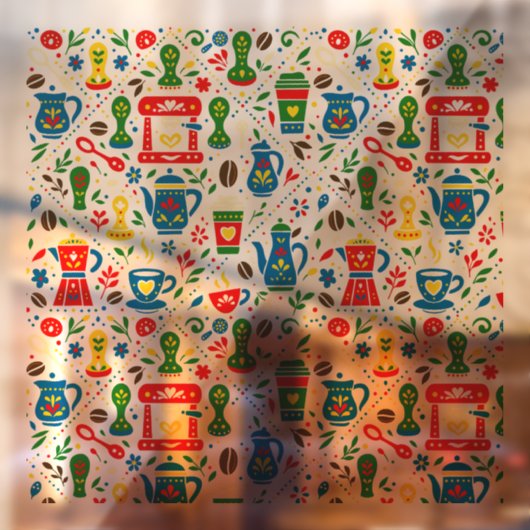 Folk coffee pattern on light background ウィンドウサイン (シート2)