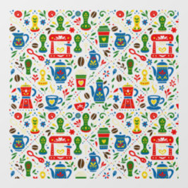 Folk coffee pattern on light background ウィンドウサイン