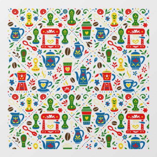 Folk coffee pattern on light background ウィンドウサイン (シート)