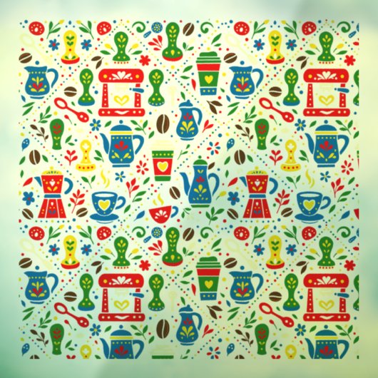 Folk coffee pattern on light background ウィンドウサイン (シート3)