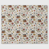 Folk Cottage Hearts Garden Pattern ラッピングペーパー (フラット)