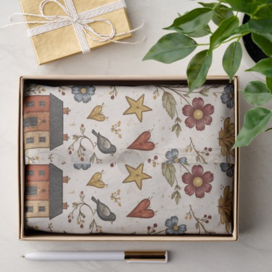 Folk Cottage Hearts Garden Pattern 薄葉紙 (ギフト)