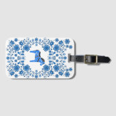 Folk Dala horse floral flower design/white B ラゲッジタグ (正面横)