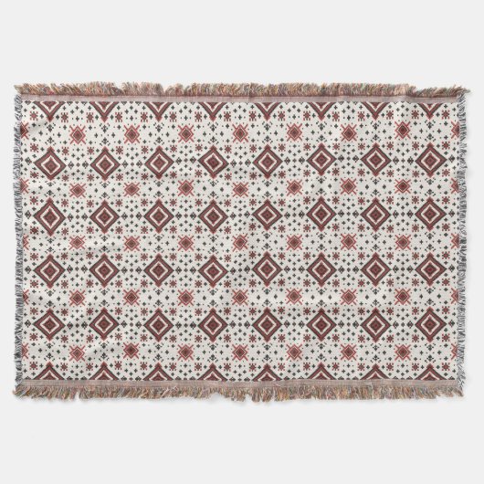 Folk Diamond Cross Stitch Seamless Pattern スローブランケット (正面)