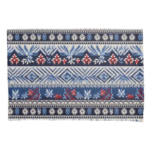 Folk Embroidery Stripe Pattern 枕カバー (正面)
