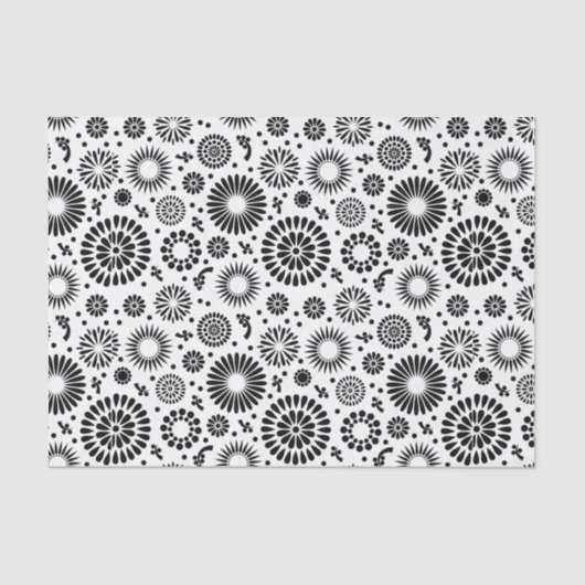 Folk Floral Black and White Flowers Boho Chic 薄葉紙 (正面)