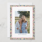 Folk Floral Border Modern Coquette Christmas Photo シーズンカード (正面)