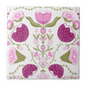 Folk Floral Pattern. Pink & Burgundy Flower Design タイル (正面)