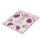 Folk Floral Pattern. Pink & Burgundy Flower Design タイル (側面)