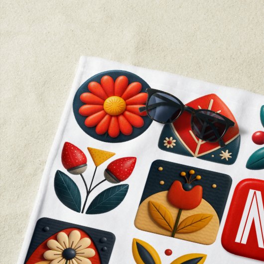 Folk Floral Summer Vibes - Personalized Monogram ビーチタオル (インサイチュ)