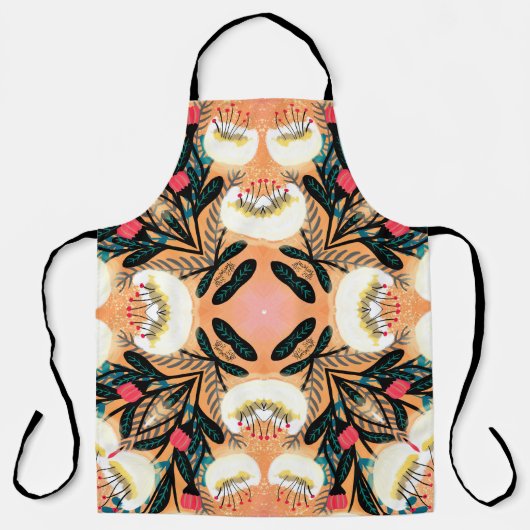 Folk floral symmetric seamless pattern hand painte エプロン (正面)