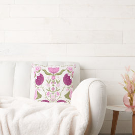 Folk Floral Throw – Pink & Burgundy Botanic. クッション