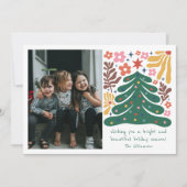 Folk Floral Tree Bright Christmas Photo Cute シーズンカード (正面)