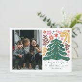 Folk Floral Tree Bright Christmas Photo Cute シーズンカード (スタンド正面)