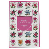 Folk Florals Pink Christmas ミディアムペーパーバッグ (正面)