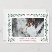Folk Holly Frame Merry & Married Christmas Photo シーズンカード (正面)