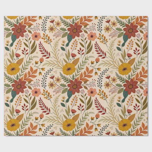 Folk-Inspired Autumn Wildflower Print ラッピングペーパー (フラット)
