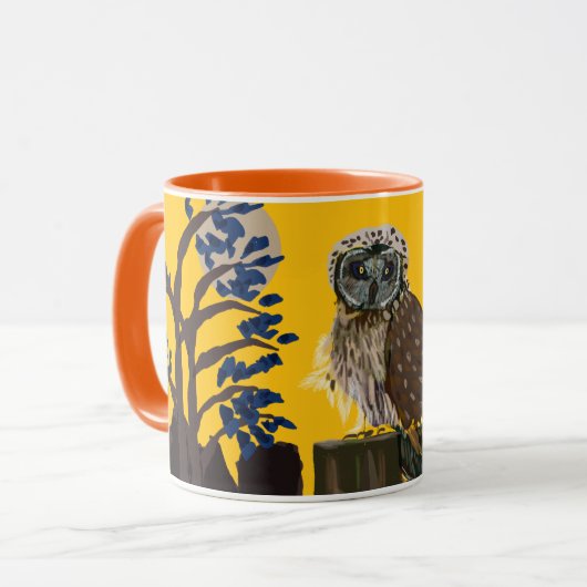Folk owl on tree stump マグカップ (正面左)