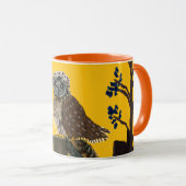 Folk owl on tree stump マグカップ (正面右)