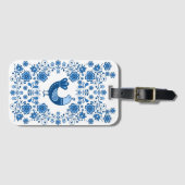 Folk Partridge bird floral flower design/white B ラゲッジタグ (正面横)