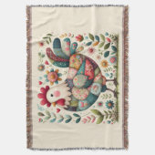 Folk Patchwork Rooster with Floral Accents スローブランケット (正面縦)