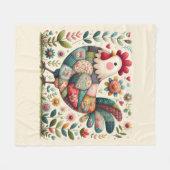 Folk Patchwork Rooster with Floral Accents フリースブランケット (正面(横))