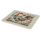 Folk Patchwork Rooster with Floral Accents Cutting カッティングボード (角)