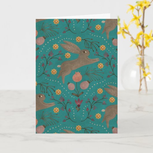 Folk Rabbits カード (黄色い花)
