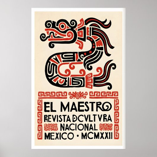 Folk Serpent Art Print, Mexican Graphic Poster ポスター (正面)