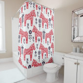 Folk swedish horse floral seamless pattern.  シャワーカーテン (インサイチュ)