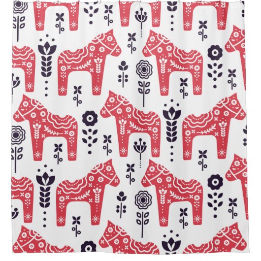 Folk swedish horse floral seamless pattern.  シャワーカーテン (正面)
