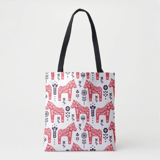 Folk swedish horse floral seamless pattern. トートバッグ (正面)