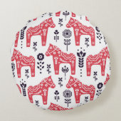 Folk swedish horse floral seamless pattern.  ラウンドクッション (裏面)