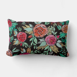 Folk Watercolor Flowers ランバークッション
