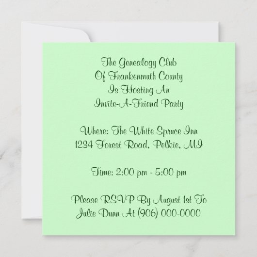 Folkartの系譜の系図学の会合の招待状 招待状 (裏面)