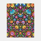 Folklore flowers Wycinanki black  フリースブランケット (正面)