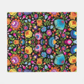 Folklore flowers Wycinanki black  フリースブランケット (正面(横))