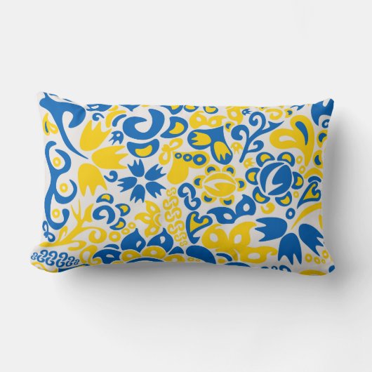 Folklore pattern with Ukrainian flag colors ランバークッション (正面)