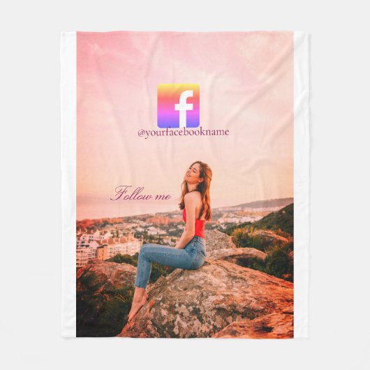 follow us facebook username social media photo フリースブランケット (正面)