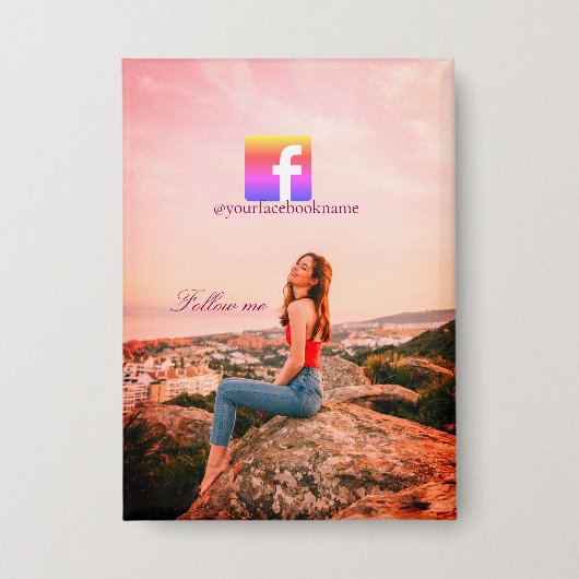 follow us facebook username social media photo  缶バッジ (正面)