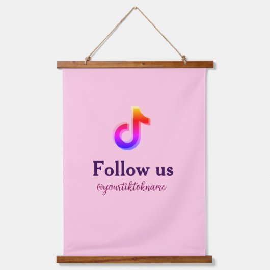 follow us tiktok username social media add QR text 吊り下げ型タペストリー (正面)