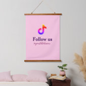 follow us tiktok username social media add QR text 吊り下げ型タペストリー (寝室)
