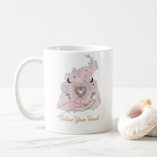 Follow Your Heart Motivational Mug - Celestial コーヒーマグカップ (ドーナツ)