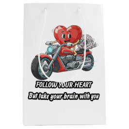 Follow your heart take your brain ミディアムペーパーバッグ