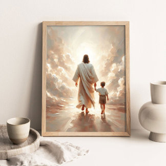 Following Him, Christian Painting, Jesus and Boy  ポスター