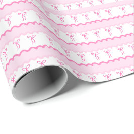 Fond girly rose et blanc nœuds coquette ラッピングペーパー